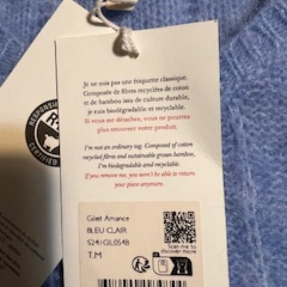 NWT Sezane Blue Gilet Amance Cardigan Sweater Size Medium - Picture 6 of 10